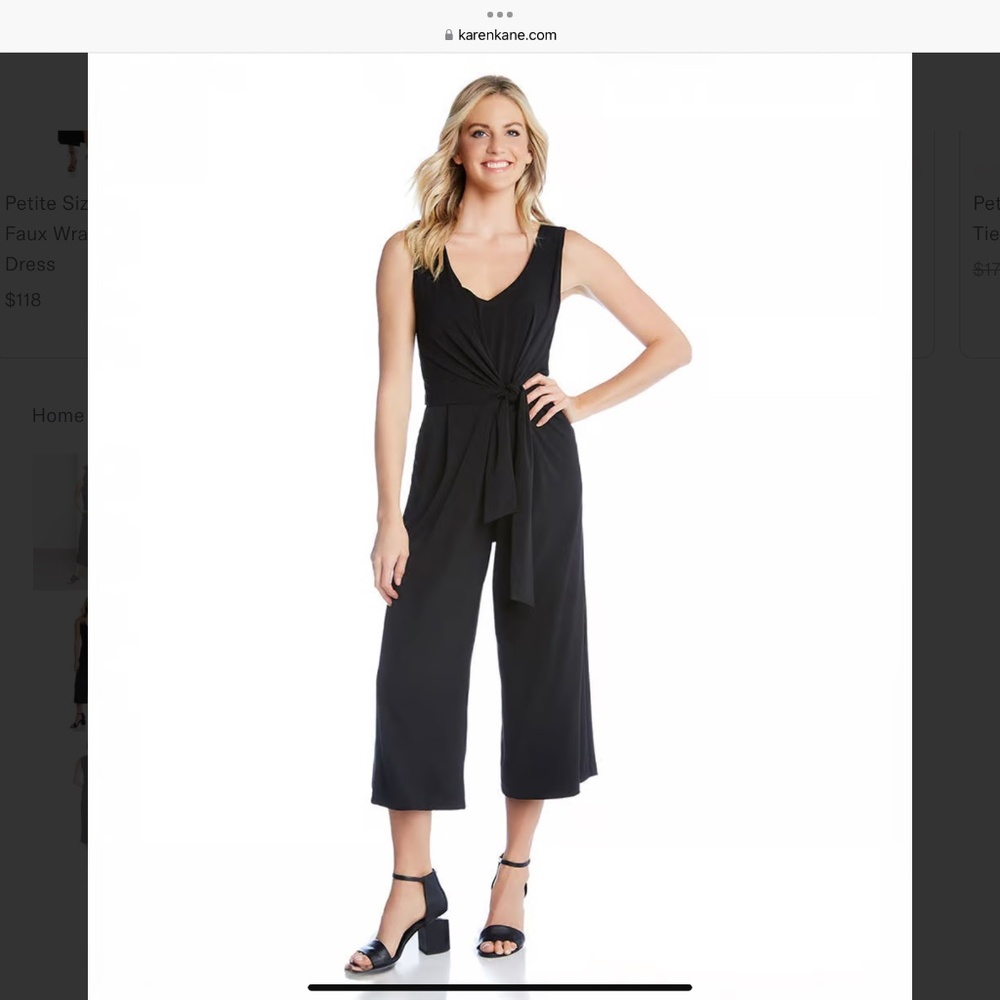 Karen Kane sleeveless cropped tie front black jumpsuit Large